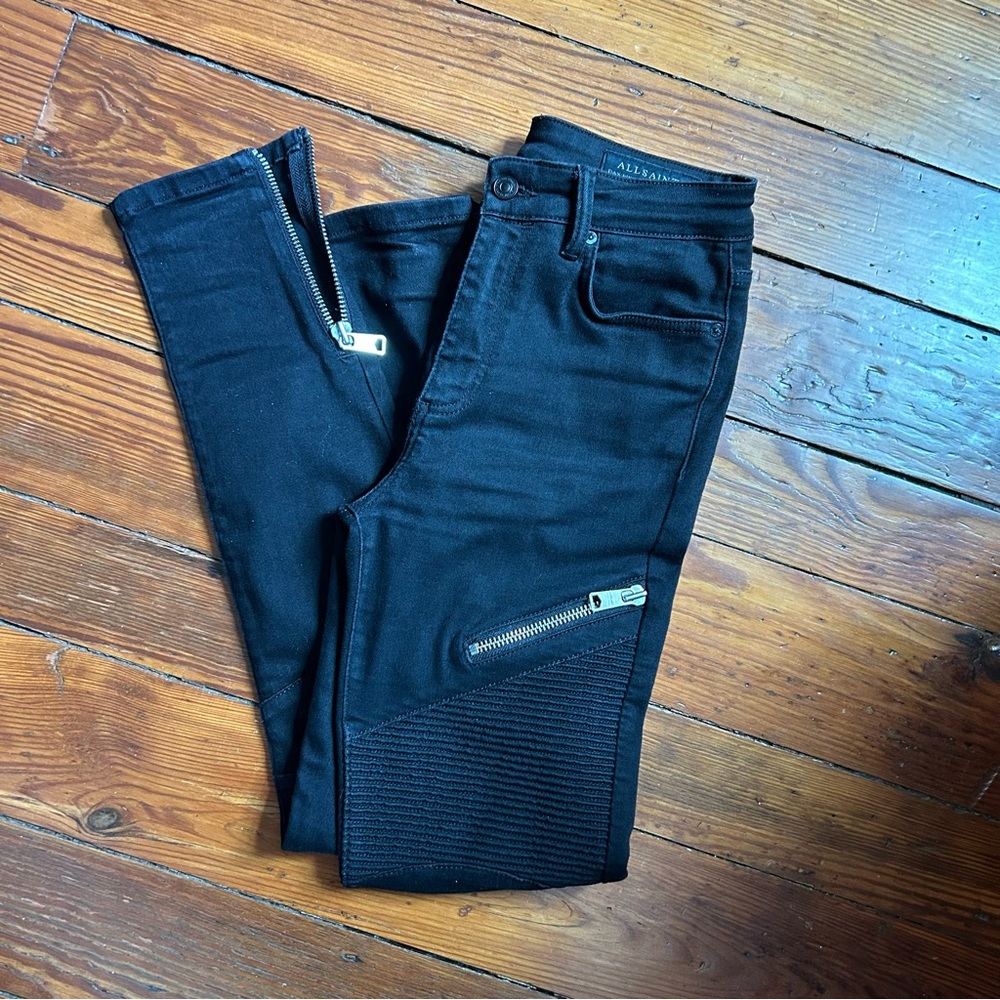All Saints Black Dax Biker Jeans size 27 - Picture 7 of 13